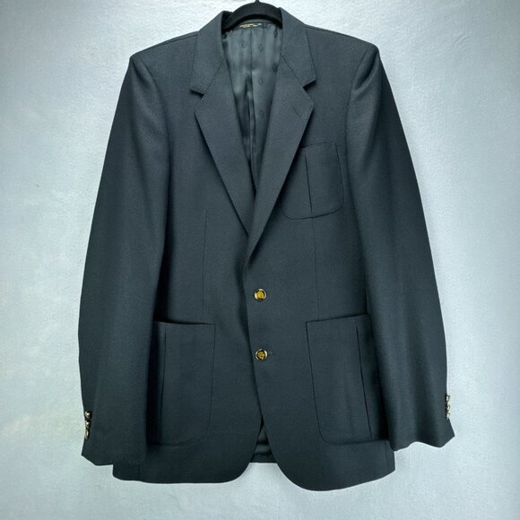 Angelo‎ Donati Blazer Mens XL 40 Black Gold Enamel Buttons Wool Blend 2 Button - Picture 1 of 16